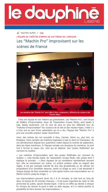 Article Dauphiné libéré (Janvier 2011)