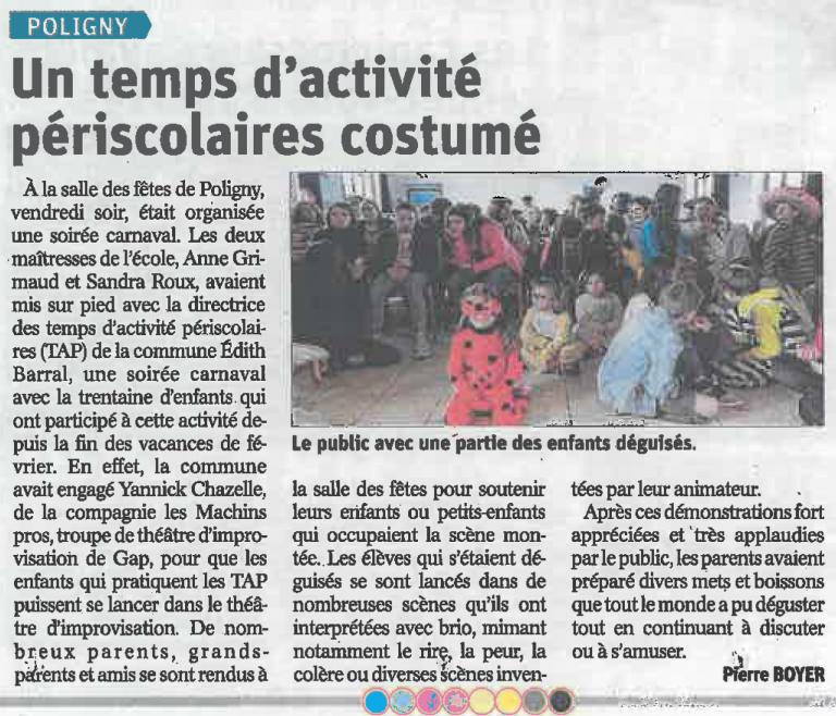 Article ateliers école Poligny (Avril 2019)